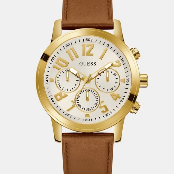 Guess Other - GUESS Gold Chronograph Watch with Brown Leather Strap